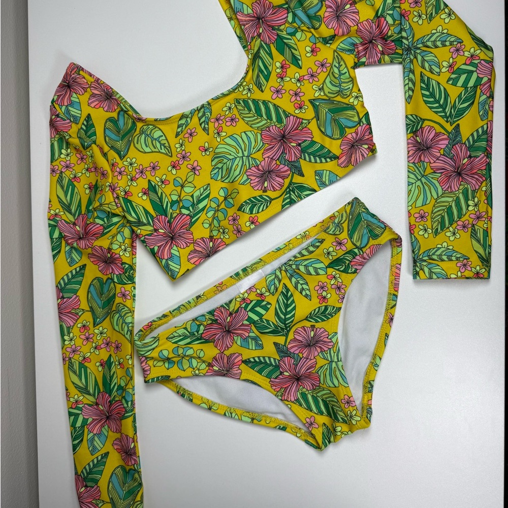 Art Class Yellow and Pink Bikini Set with Tropical Print